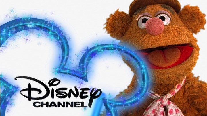 Furry character next to glowing Disney Channel logo with a blue outline.